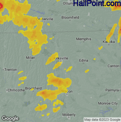 Hail Map for Kirksville, MO Region on May 8, 2023