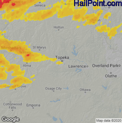 Hail Map for Topeka, KS Region on May 8, 2023