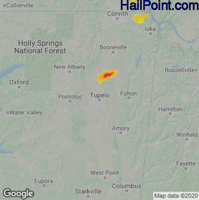 Hail Map for Tupelo, MS Region on May 8, 2023
