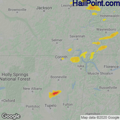 Hail Map for Corinth, MS Region on May 8, 2023