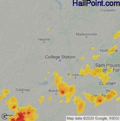 Hail Map for College Station, TX Region on May 8, 2023 