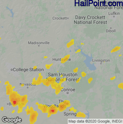 Hail Map for Huntsville, TX Region on May 8, 2023