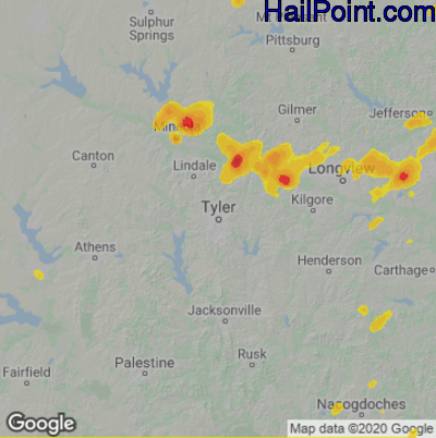 Hail Map for Tyler, TX Region on May 8, 2023 