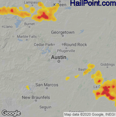Hail Map for Austin, TX Region on May 8, 2023 