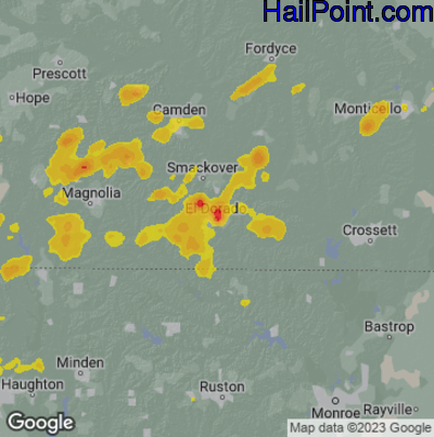 Hail Map for El Dorado, AR Region on May 8, 2023