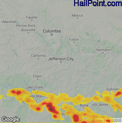 Hail Map for Jefferson City, MO Region on May 8, 2023