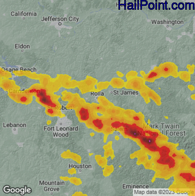 Hail Map for Rolla, MO Region on May 8, 2023
