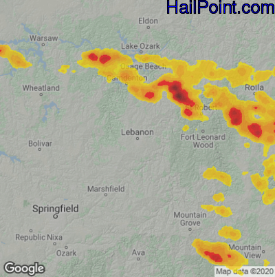 Hail Map for Lebanon, MO Region on May 8, 2023