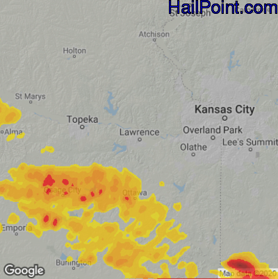Hail Map for Lawerence, KS Region on May 8, 2023