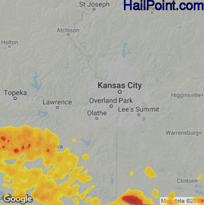 Hail Map for Shawnee, KS Region on May 8, 2023 