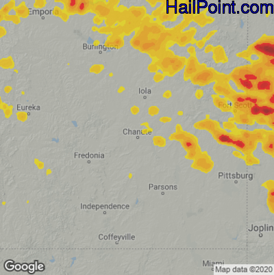 Hail Map for Chanute, KS Region on May 8, 2023 