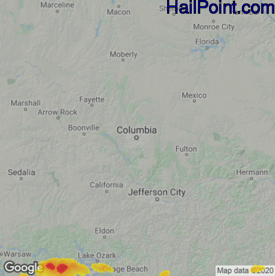 Hail Map for Columbia, MO Region on May 8, 2023