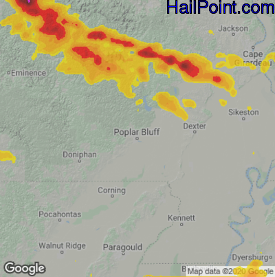 Hail Map for Poplar Bluff, MO Region on May 8, 2023