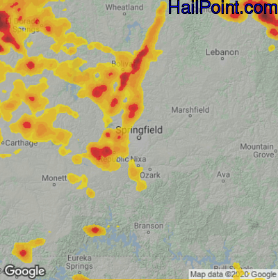 Hail Map for Springfield, MO Region on May 8, 2023