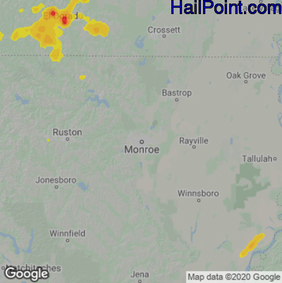 Hail Map for Monroe, LA Region on May 8, 2023 