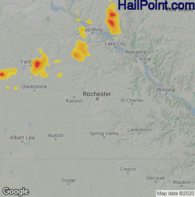 Hail Map for Rochester, MN Region on May 8, 2023 