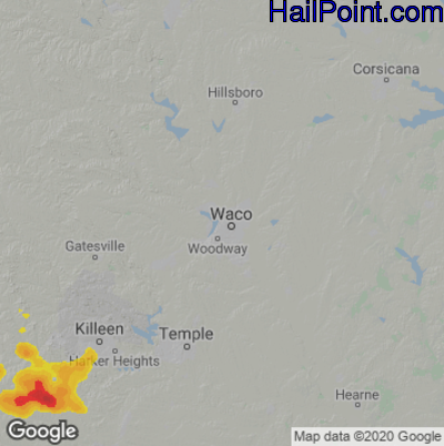 Hail Map for Waco, TX Region on May 8, 2023 