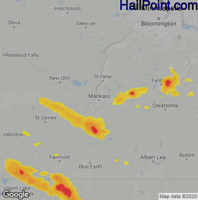 Hail Map for Mankato, MN Region on May 8, 2023 