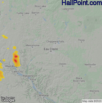 Hail Map for Eau Claire, WI Region on May 8, 2023 