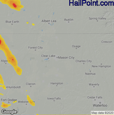 Hail Map for Mason City, IA Region on May 8, 2023