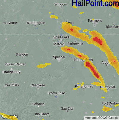 Hail Map for Spencer, IA Region on May 8, 2023 
