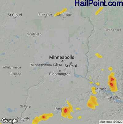 Hail Map for Minneapolis, MN Region on May 8, 2023