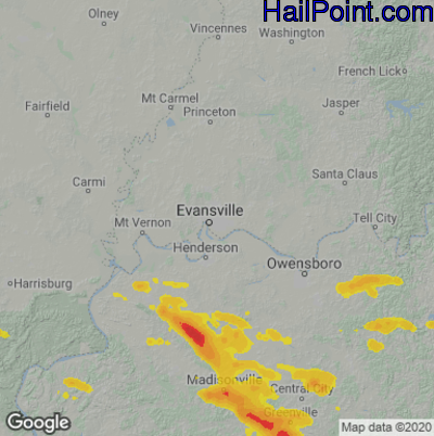Hail Map for Evansville, IN Region on May 9, 2023