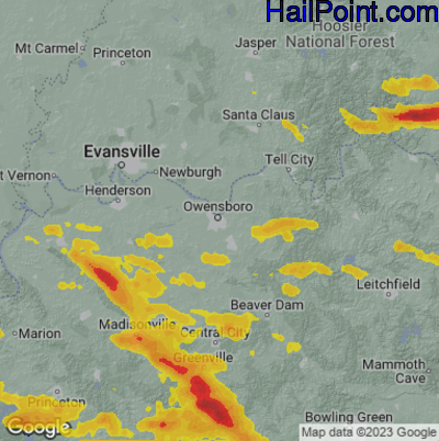 Hail Map for Owensboro, KY Region on May 9, 2023