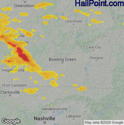 Hail Map for Bowling Green, KY Region on May 9, 2023 