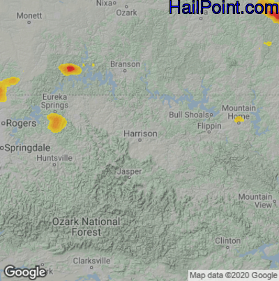 Hail Map for Harrison, AR Region on May 9, 2023