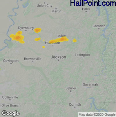 Hail Map for Jackson, TN Region on May 9, 2023 