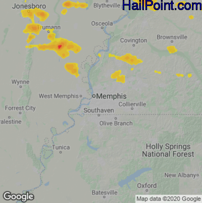 Hail Map for Memphis, TN Region on May 9, 2023