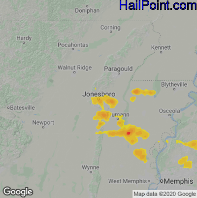 Hail Map for Jonesboro, AR Region on May 9, 2023