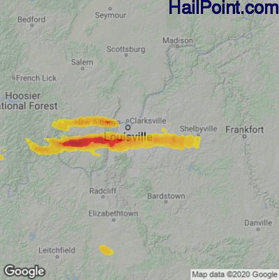 Hail Map for Louisville, KY Region on May 9, 2023