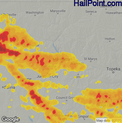 Hail Map for Mahhattan, KS Region on May 9, 2023