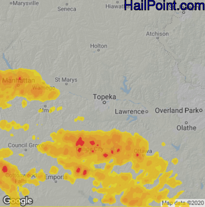 Hail Map for Topeka, KS Region on May 9, 2023
