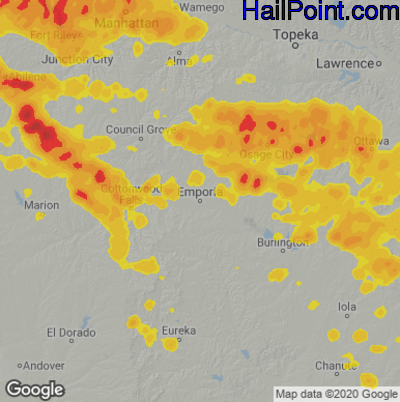Hail Map for Emporia, KS Region on May 9, 2023