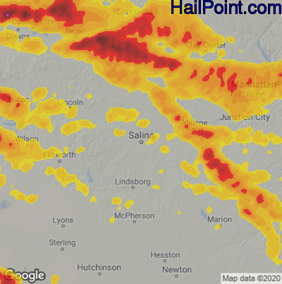 Hail Map for Salina, KS Region on May 9, 2023
