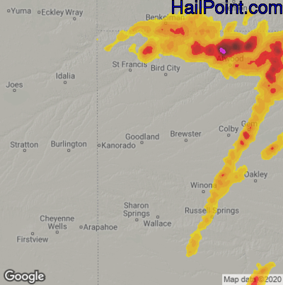 Hail Map for Goodland, KS Region on May 9, 2023