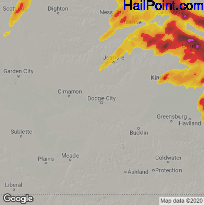 Hail Map for Dodge City, KS Region on May 9, 2023