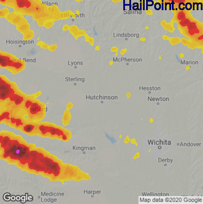 Hail Map for Hutchinson, KS Region on May 9, 2023 