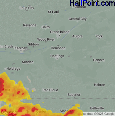 Hail Map for Hastings, NE Region on May 9, 2023 