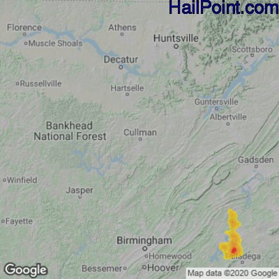 Hail Map for Cullman, AL Region on May 9, 2023
