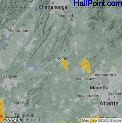Hail Map for Rome, GA Region on May 9, 2023 