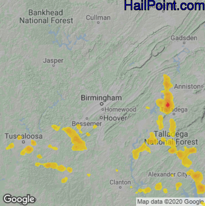 Hail Map for Birmingham, AL Region on May 9, 2023
