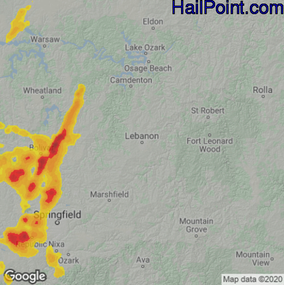 Hail Map for Lebanon, MO Region on May 9, 2023