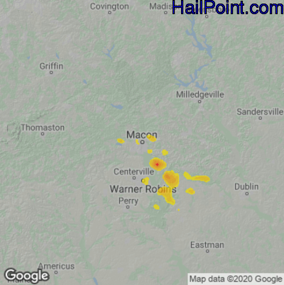 Hail Map for Macon, GA Region on May 9, 2023