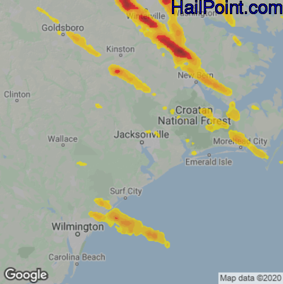 Hail Map for Jacksonville, NC Region on May 9, 2023