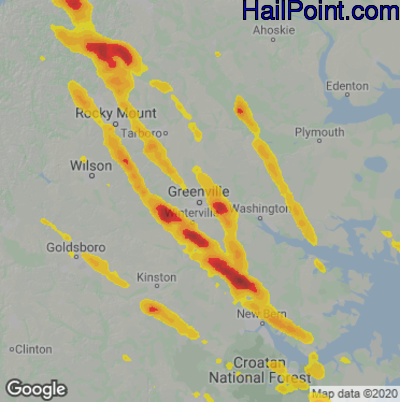 Hail Map for Greenville, NC Region on May 9, 2023