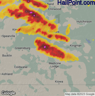 Hail Map for Pratt, KS Region on May 9, 2023 